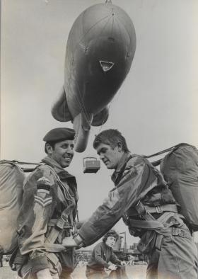 Ernest John Lewis preparing to jump from a balloon over Cardiff (144 PFA RAMC (V) Cardiff detachment)