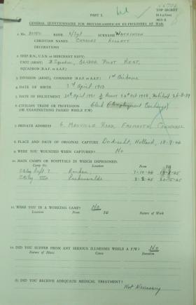 S/Sgt CR Watkinson. GPR. POW questionnaire. May 1945