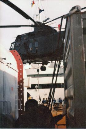 Helicopter on the deck of the Canberra