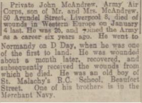 J McAndrew Newspaper Obituary