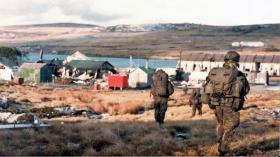 Paras Passing the Marine Barracks, approaching Stanley