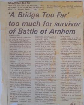 American newspaper article about the film, ‘A Bridge Too Far’, with comments by John Daly