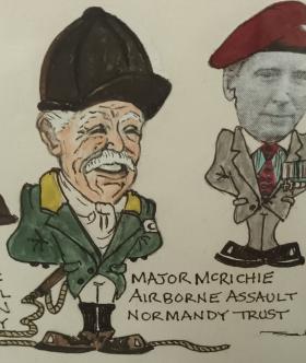 A colour cartoon of Maj McRitchie in riding gear.