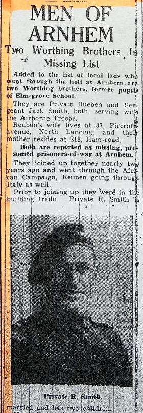 Worthing Gazette Newspaper Article on the Smith Brothers at Arnhem