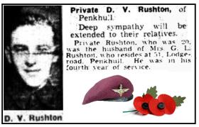 Pte DV Rushton Newspaper Obituary