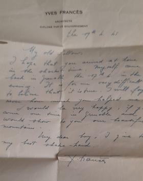 Letter from Yves Frances to Leonard Carlier