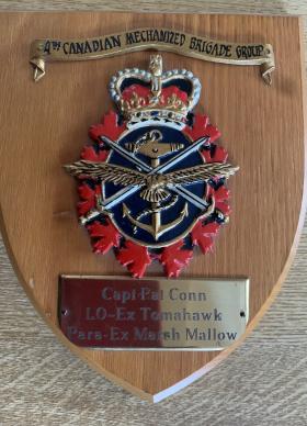 Plaque presented by Major General Andrew Christie (4CMBG) to Pat Conn, 1969.