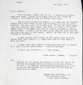 Letter from Private Peter Bismutka to Gladys