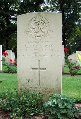 The grave of Lance Corporal E J Hookway, Oosterbeek War Cemetery, July 2014.