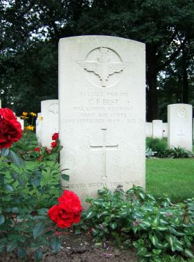 Headstone of Pte Charles F Best, Oosterbeek War Cemetery, July 2014.
