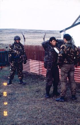 Argentine prisoners being ‘prepped’ for interrogation, Camilla Creek House, 27 May 1982. 