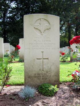 Headstone of L/Cpl W G Lewis, Oosterbeek War Cemetery, October 2015.