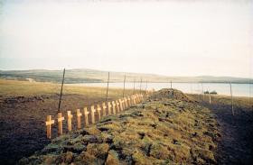  Temporary burial site for the majority of 3 PARA, Teal Inlet, Falklands, 1982.