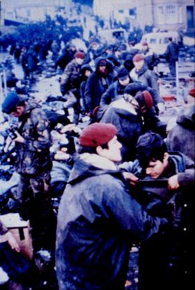  A Coy 2 PARA searching Argentine PoWs before repatriation back home, Port Stanley, June 1982.
