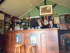 Gil Boyd and Johnny Peters in the 1940s Airborne Pub, Duxford Air Show, 15 June 2013.