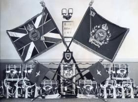The Colours, Drums and Bugles of the 12th (Yorkshire) Battalion, The Parachute Regiment (TA), 1952.