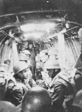 Members of 6th Para Bn waiting to drop from a Dakota for Ex Longstop 1947