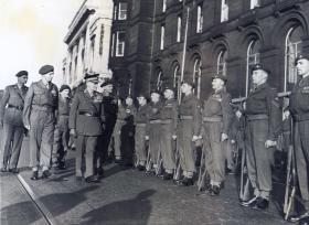 Field Marshal Montgomery inspects men of 13 PARA (TA), Colours presentation ceremony, Liverpool 1953.
