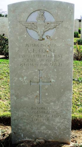 Grave of Pte A F Cooke, Ramleh War Cemetery, Israel, 2015.