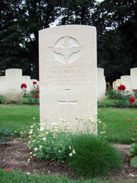 Headstone of Pte M G Probert, Oosterbeek War Cemetery, July 2014.
