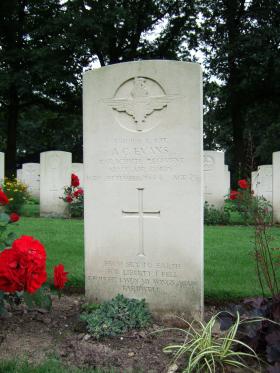 Headstone of L/Sgt A C Evans, Oosterbeek War Cemetery, July 2014.