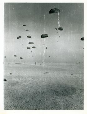 A parachute drop by 15th (Kings) Parachute Battalion, India, 1946