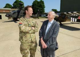 Maj Lewis, OC 656 Sqn with Second World War veteran Vince Weaver, 10 June 2013.