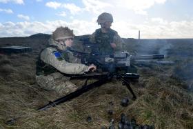 40mm GMG in use with 2 PARA, Ex Blue Panzer, Salisbury Plain, February 2014.