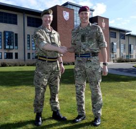 Col Mike Newman MBE hands over to New Commander of Colchester Garrison Col Wilkinson OBE, March 2014.