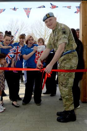 Major General Richard Felton CBE opens the new nursery at Wattisham Flying Station, March 2014.