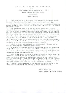 Special Order of the Day Issued by Major General Browning. April 25, 1943.