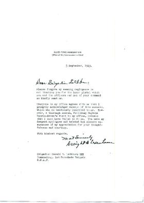 Letter to Brigadier Lathbury from General Eisenhower About Gift of Luger Pistol.