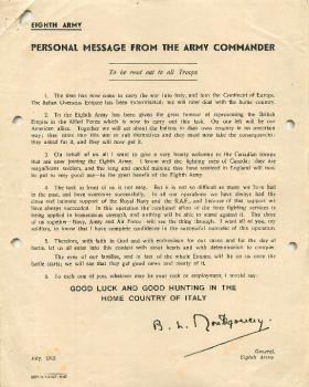 Personal message from General Montgomery, Commander of the Eighth Army.
