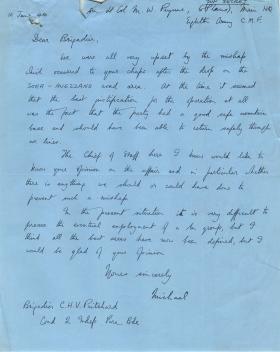 Letter to Brigadier Pritchard about mishap during Operation Hasty.
