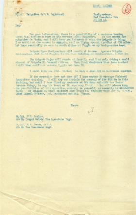 Letter from Pritchard about possibility of seaborne landing.