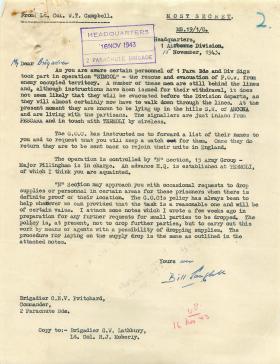 Letter from Lt Col Campbell about personnel yet to return from Op Simcol, 1943.