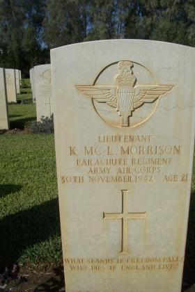 Headstone of Lt K Morrison, Enfidaville War Cemetery, August 2008.