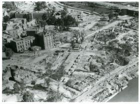 Aerial view of Arnhem destroyed by the battle.