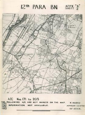 Map showing positions of 12th Parachute Battalion in Normandy.