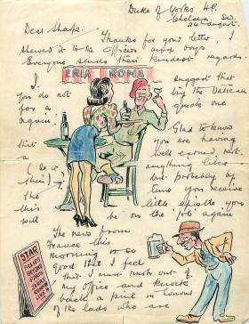 Lively letter with amusing cartoons referencing Operation Dragoon.
