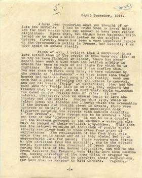 Letter from unknown author about fighting in Athens.
