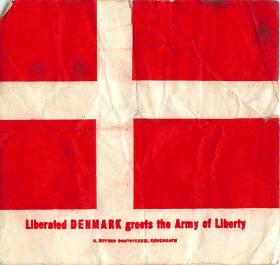 Danish flag with greeting to liberators.