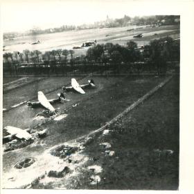 Gliders on the ground after the British airborne landing in the Rhine battle area.