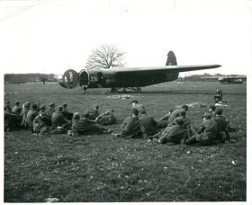 German prisoners among the Airborne gliders. March 1945.