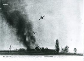 Gliders try to land through smoke of a German barn while under enemy fire.