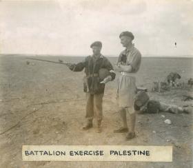 Officers and men on a battalion training exercise in Palestine.