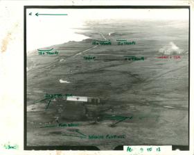 Annotated aerial recce photos of Teal Inlet, Falklands.