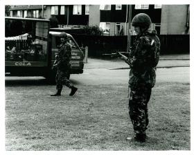 2 PARA foot patrol, 1993. The back two members of a 'brick' (four men) can be seen.