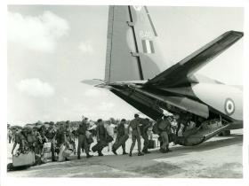 B Company 2 PARA leave Anguilla for Britain on an Andover aircraft.