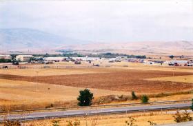 View showing Chinooks and field hospital, Macedonia.